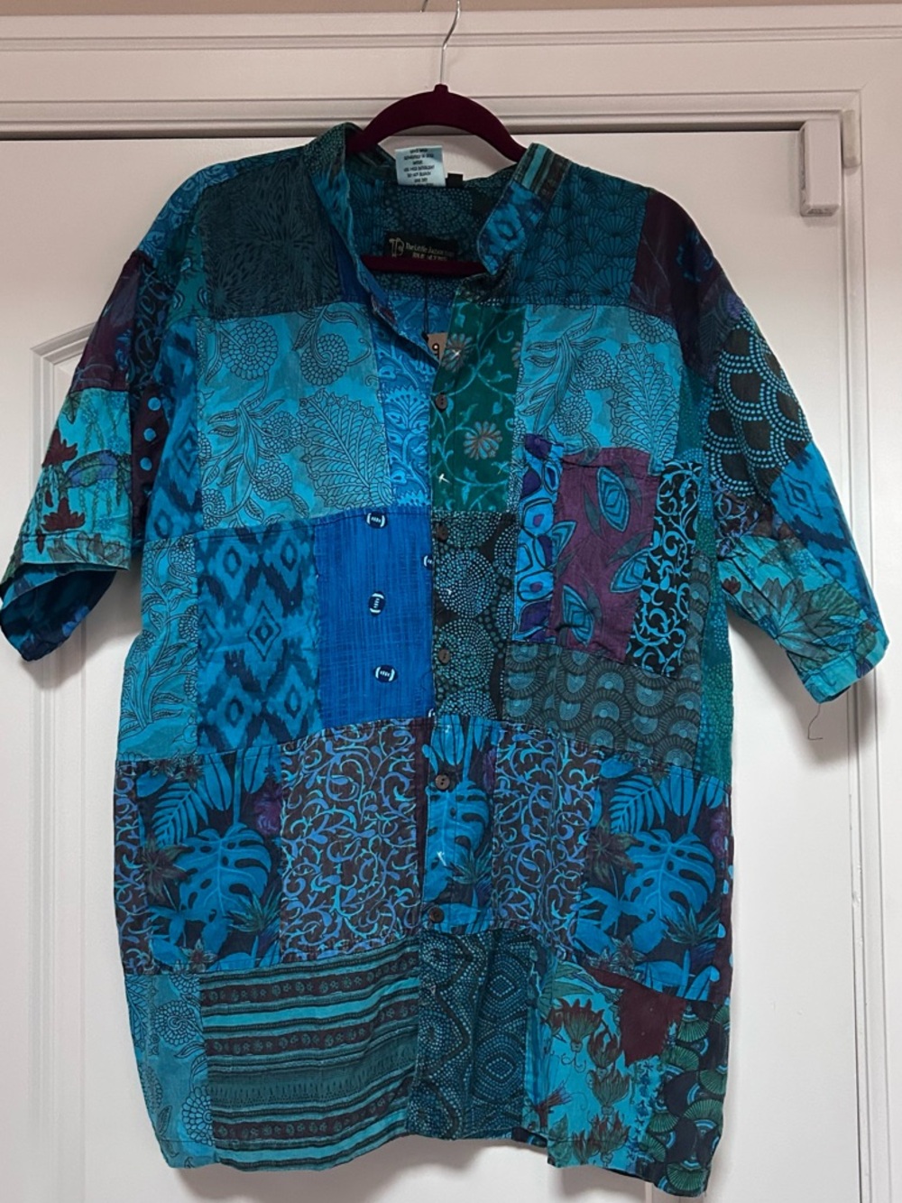 NWT The Little Bazaar Unisex 3XL Cotton Plaid Short Sleeve Button Up Shirt Boho